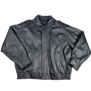 Serge Platini Leather Jacket Men XL Black Full Zip Snap Front Bomber Style Lined